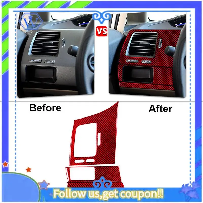 3 шт., красная накладка на приборную панель со стороны водителя из углеродного волокна для Honda Civic 8-го поколения, запасные части, аксессуары, детали