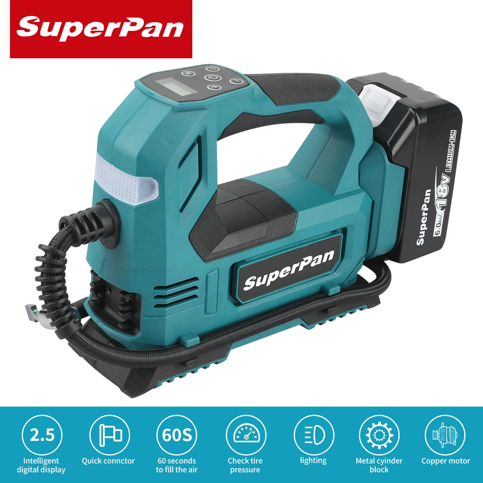 

DYS59 Automatic Cordless Inflator Electric Air Pump Car Tire Handheld Air Compressor For Makita 18v Battery Pins