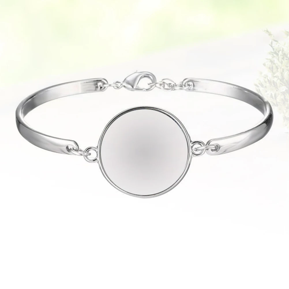 5 pcs 20Mm Stainless Steel Bracelets Round Plate Diy Jewelry Making Craft Resin Pendant Glass Chain Alloy Wristband For Women