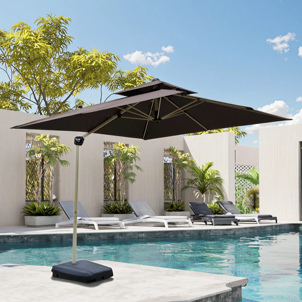 Faithworthy New Design Large Commercial Foldable Polyester Sunshade Umbrella Modern Outdoor Furniture for Patio Umbrellas Bases
