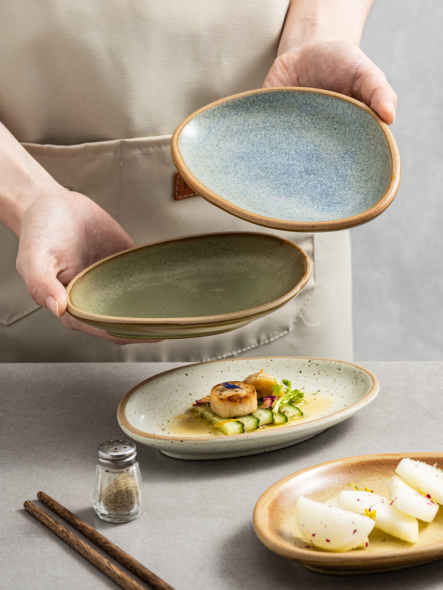 6Inch Japanese Style Irregular Rough Pottery Disc Meat Roasting Small Plate Dim Sum Tray Retro Side Tray Hotpot Plate Commercial