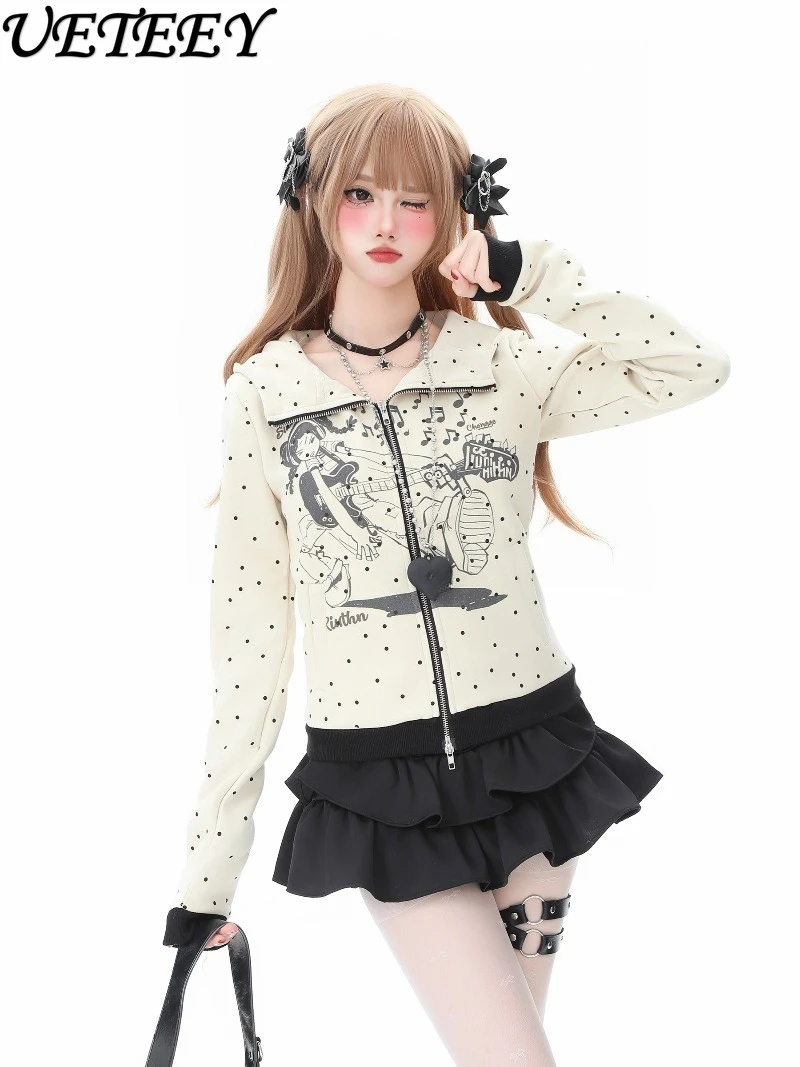 

Милая милая толстовка с капюшоном и длинными рукавами с принтом в горошек для девочек, женская весенне-осенняя облегающая короткая куртка на молнии