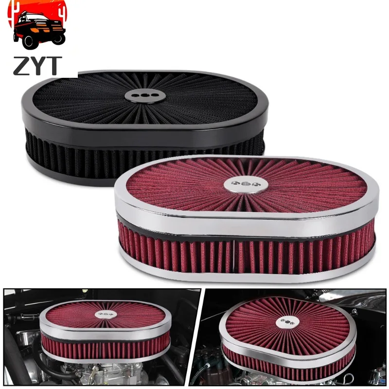 

OFI131 Brand new 12"x2" Oval Super flow Thru Air Cleaner Washable For SBC Chevy Ford Chryler Dodge 5-1/8 Carb Neck