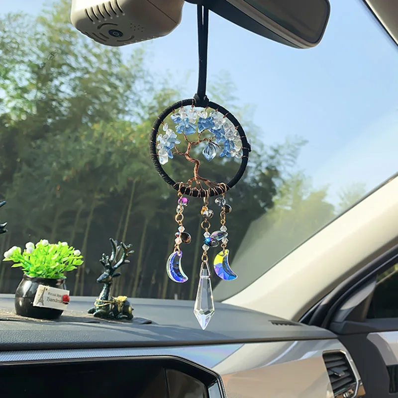 

Creative Tree of Life Ornaments Car Decoration Accessories Hand-wound Dream Catcher Rearview Mirror Car Pendant Breakstone