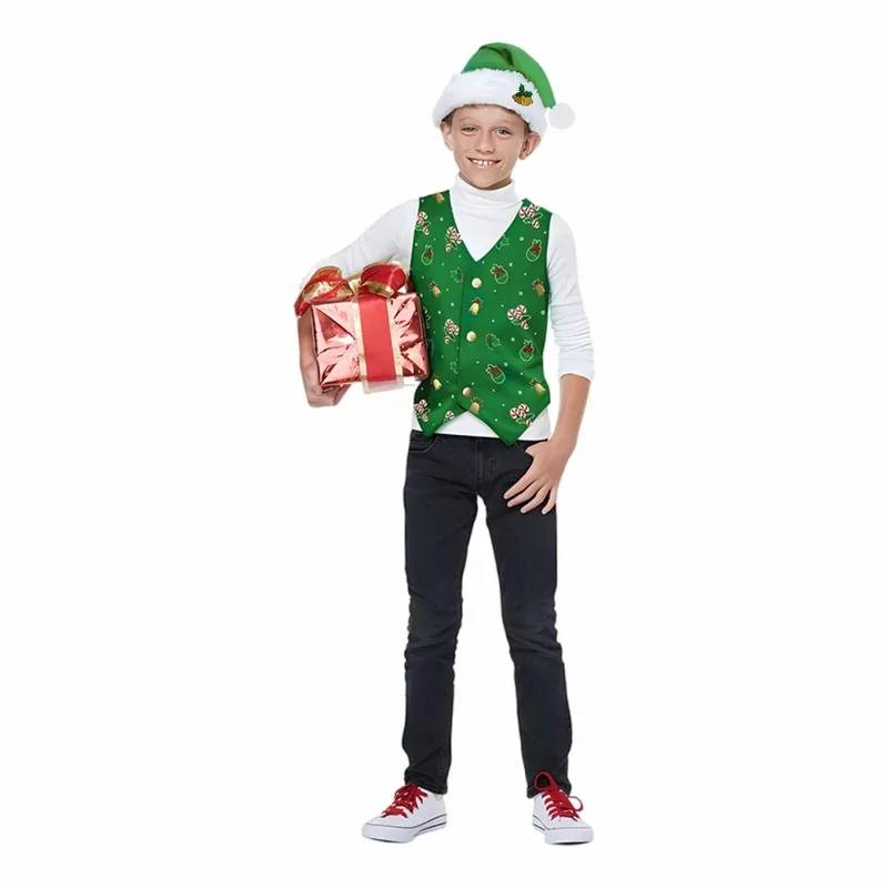 Sky01 Рождественский костюм-жилет со шляпой, рождественские костюмы для мальчиков и девочекSd01$