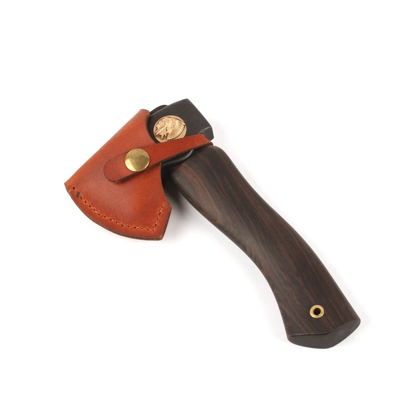 Camping Hatchet With Genuine Leather Sheath 440C Steel Wooden Grip Outdoor Hunting Survival Hiking Tomahawk Axe 350g Mini Axe