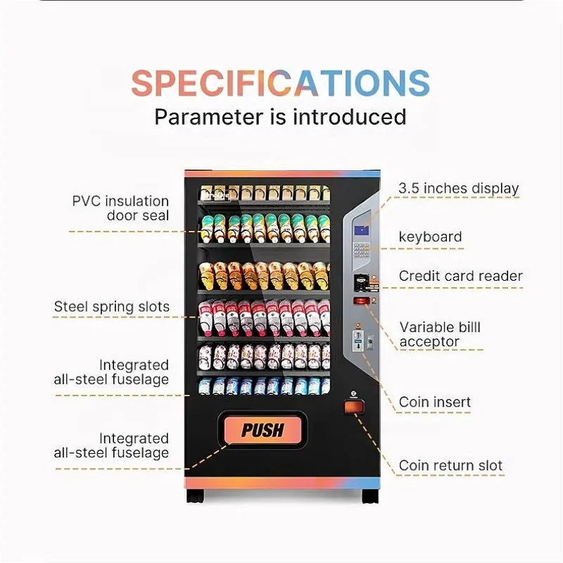 Automatic Snack Vending Machine Cold Drink Beverage Dispenser Smart Refrigerated for School Hospital Customized