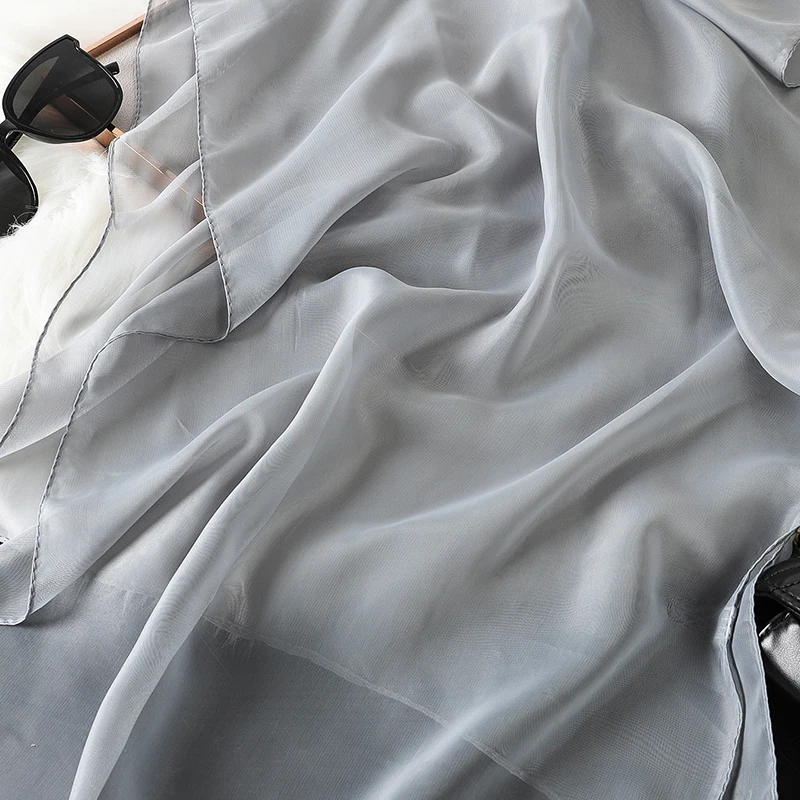 2023 neue Mode Sommer Frauen einfarbig Strand Schal Seide Schals Stirnband Weibliche Stirnband Wraps Sonnencreme Hijab Großhandel – Detail 23