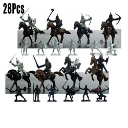 28Pcs/Set Medieval Knights Warriors Horses Kids Toy Figures Static Model Playset Playing On Sand Castles (20 Soldiers+8 Horse)