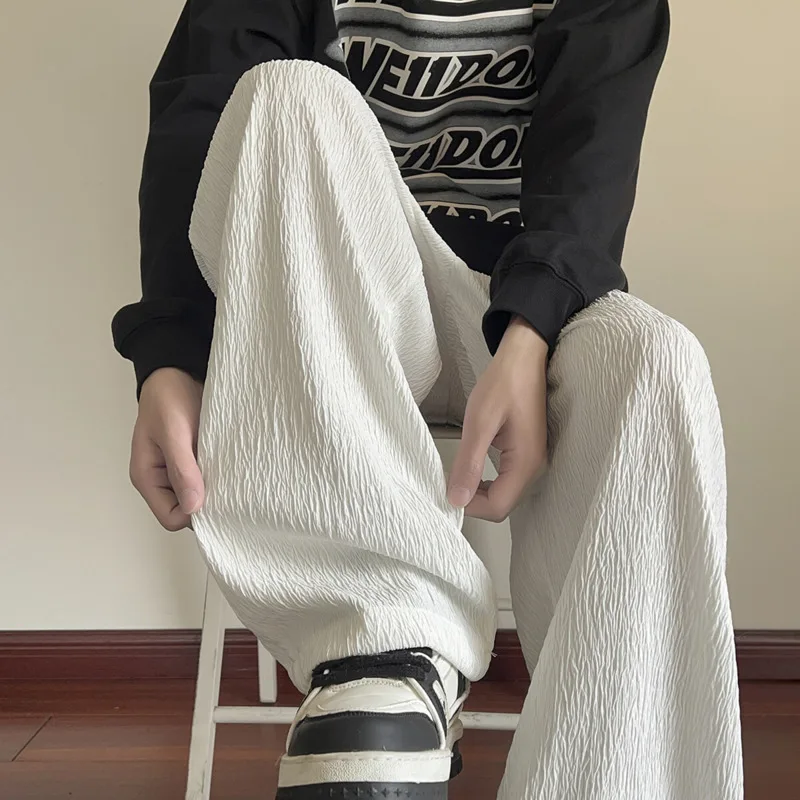 Summer Casual Pants Men Oversized Wide Leg Pants Men Japanese Streetwear Loose Ice Silk Pants Men Pleated Trousers M-3XL