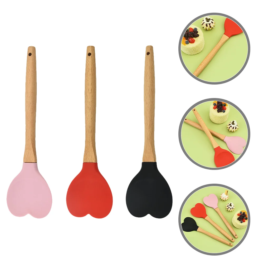 

3pcs Cream Spatula Large Silicone Cooking Baking Tools Handle Wok Utensils Spoon Heart Shape High Temp Resistant