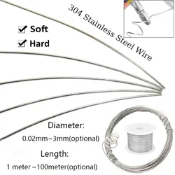 Length100meter-1meter 304 Stainles Staal Zacht/Hard Staaldraad Enkelstrengs Sjorwerk Zachte Ijzerdraad Roestvrije Diameter 0.02Mm-3Mm