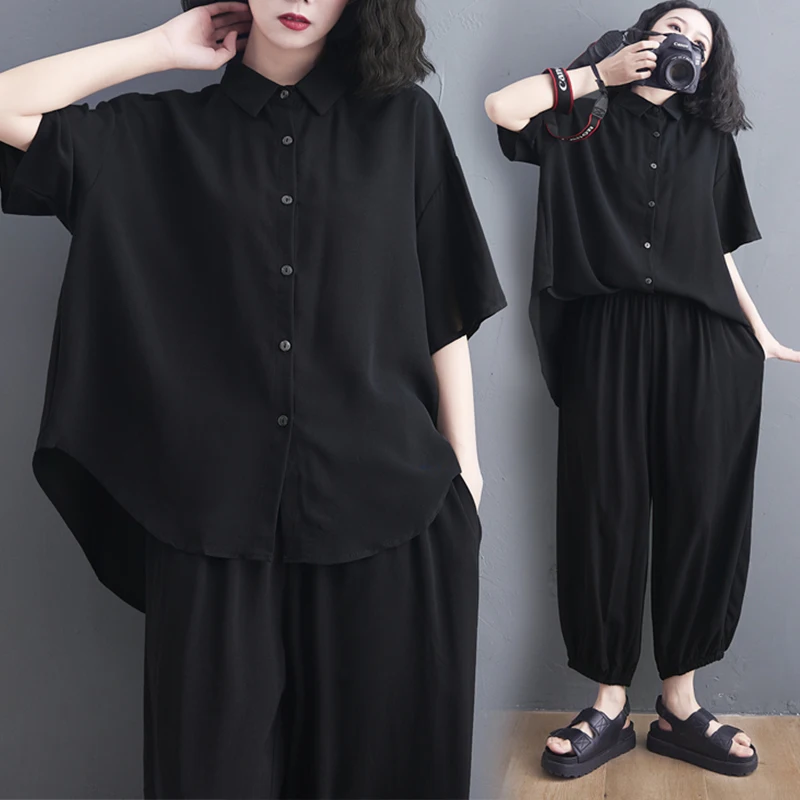 

Обычный воротник-стойка из смеси хлопка и льна, асимметричный крой, свободный крой, женский повседневный летний топ больших размеров