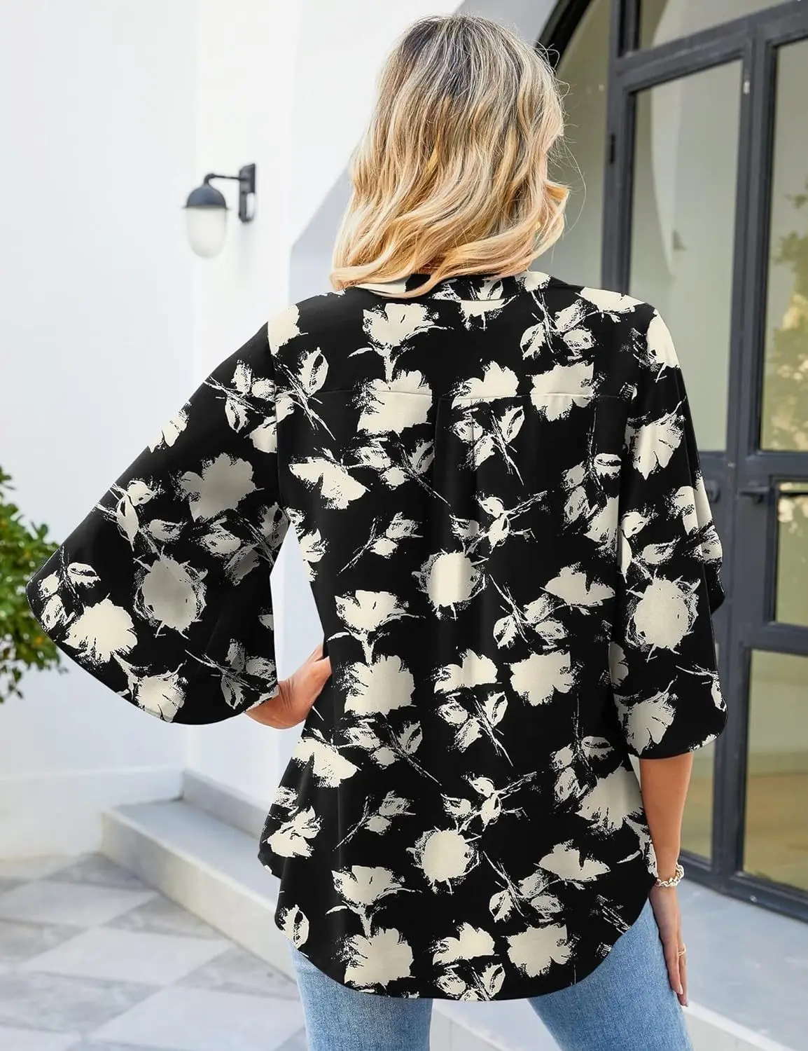 Petal Sleeves Trim Women Blouses Shirt V-neck Floral Print Women Tops Fashion 2024 Summer Shirt Elegant Casual Leopard Blusas