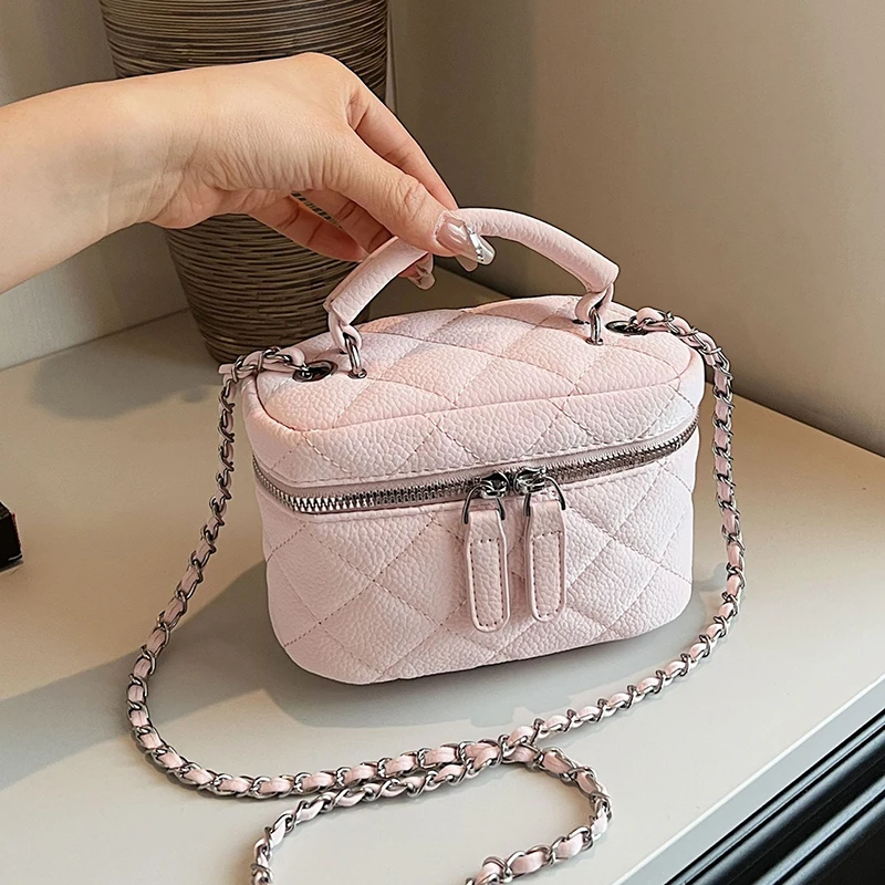 Fashion Pink Small Square Bag for Women\'s 2024 New Versatile Chain Crossbody Bags Korean Popular One Shoulder Bag Trend