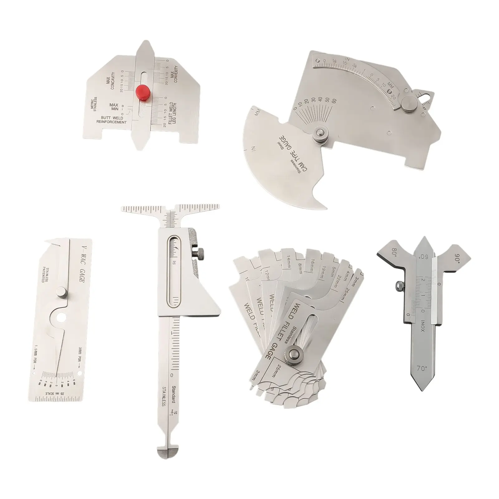 Equipment Accessories Welding Gauges Set Gage Gaps Inspection MG-11 Measuring Metal Silver Supplies Tools 6pcs