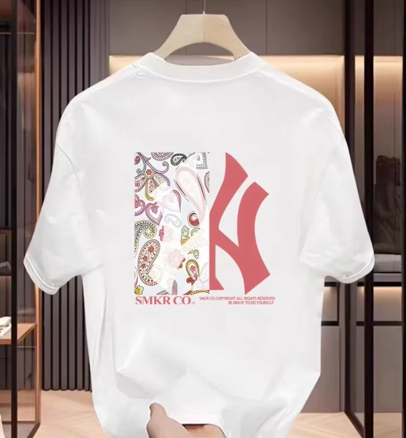 2026 Summer Short sleeved T-shirt Printed Top Pure Cotton Printed Neutral