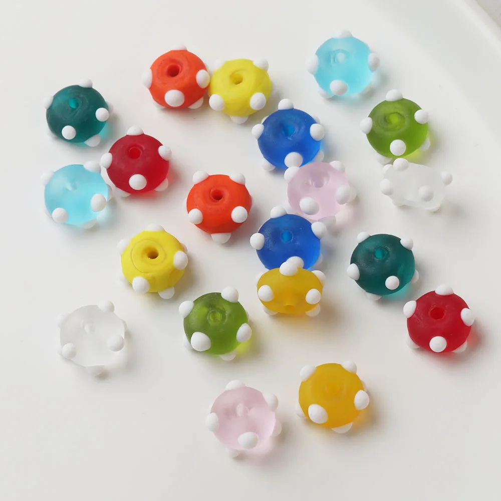 4PCS Matte Flat Round Glass Beads With Dots Spacer Necklace Bracelet Handmade Material Accessories Jewelry DIY Making Supplies