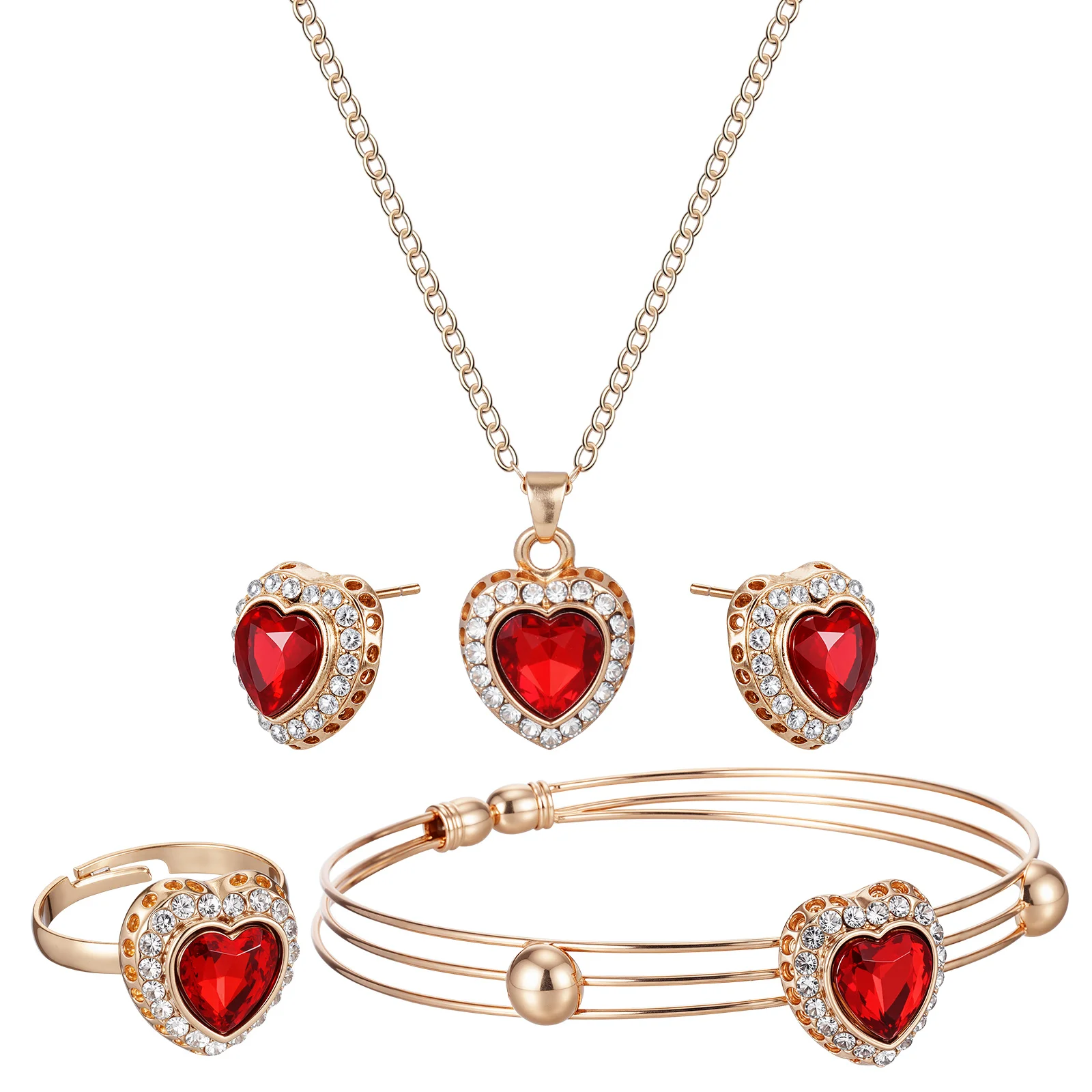 1 مجموعة 1 مجموعة مجموعة مجوهرات على شكل قلب قلادة حمراء أقراط الموضة الإبداعية سوار المرأة قلادة مجوهرات أنيقة للهدايا