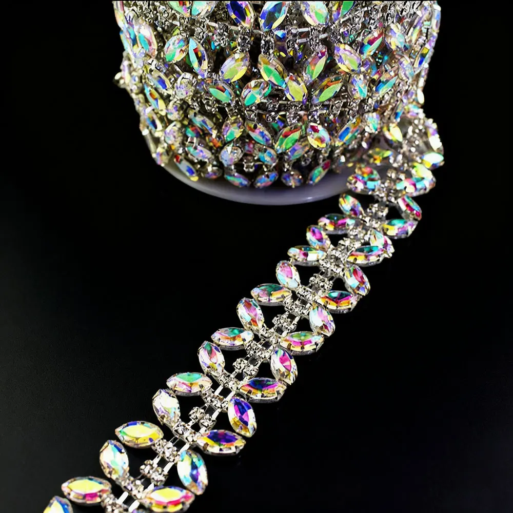 

1 Yard AB Color Teardrop Rhinestone Trim Chain DIY Handmade Decoration Bride Clothing Shoes & Bags Gown Accessory