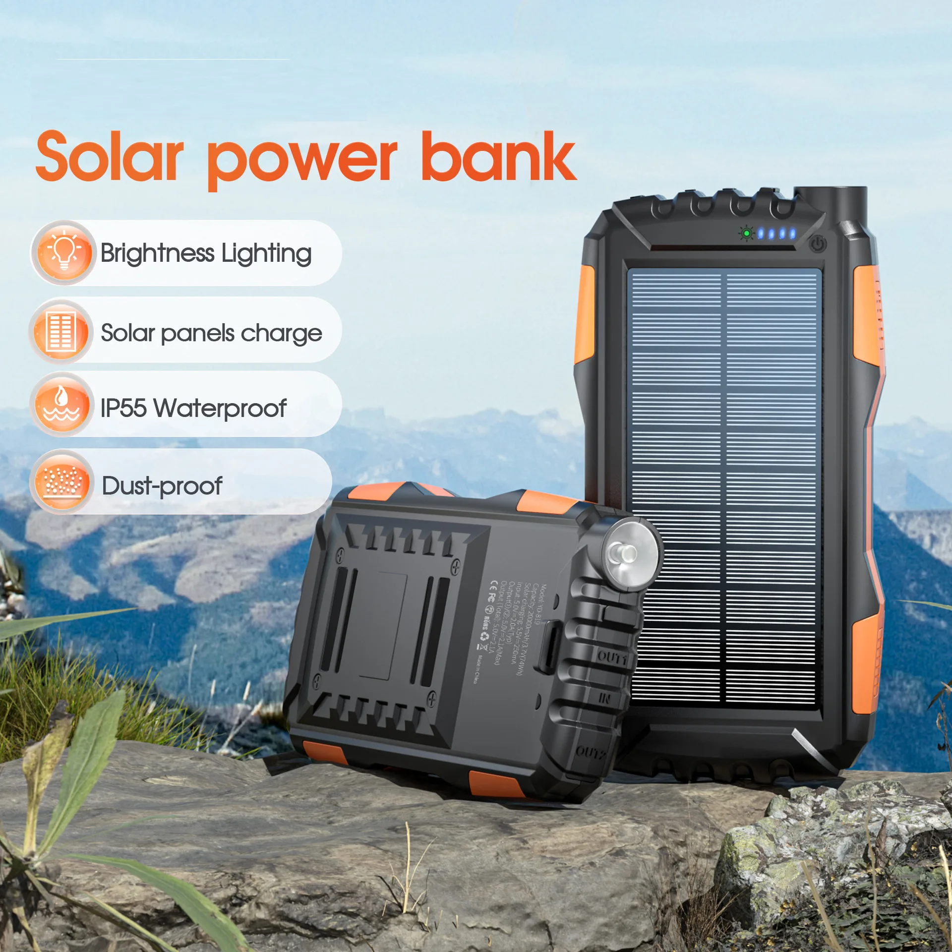 

Solar Power Bank for Camping LED Emergency Flashlight Fireproof ABS+PC Material | Portable & Durable | Outdoor Travel Essentials