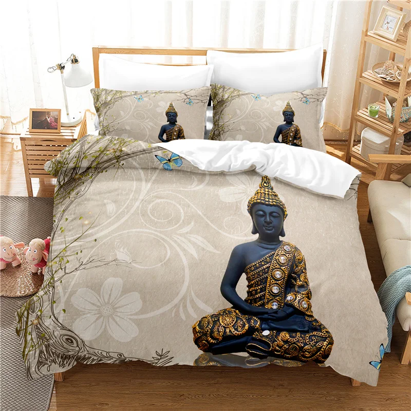 Buddha statue bed linen set duvet cover 3D bed linen digital printing bed bed linen queen size bed linen set fashion design