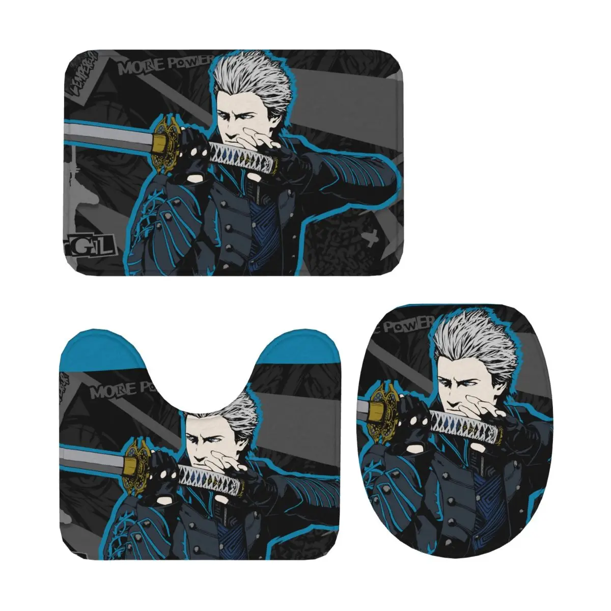 

Vergil From The Devil May Cry Series 3-х шт. Коврик для ванной Набор для ванной комнаты Крышка унитаза Домашний декор Нескользящий ковер Напольный коврик