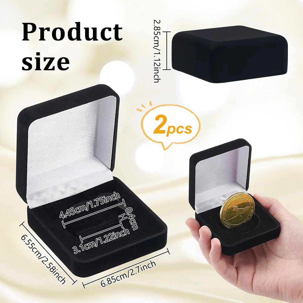 2PCS Square Display Case Black Velvet Challenge Presentation Display Box Display Box for Commemorative Coins 2.7x2.58x1.12inch