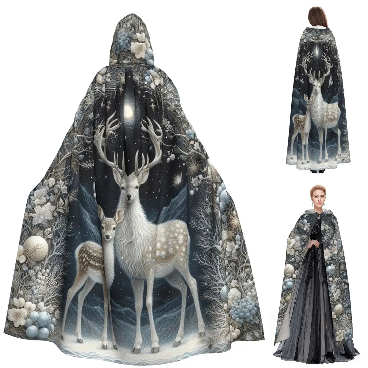 

Christmas Day Xmas Elk Deer Long Hooded Cloak Witch Medieval Costume Cosplay Cape HalloweenParty Adult Unisex