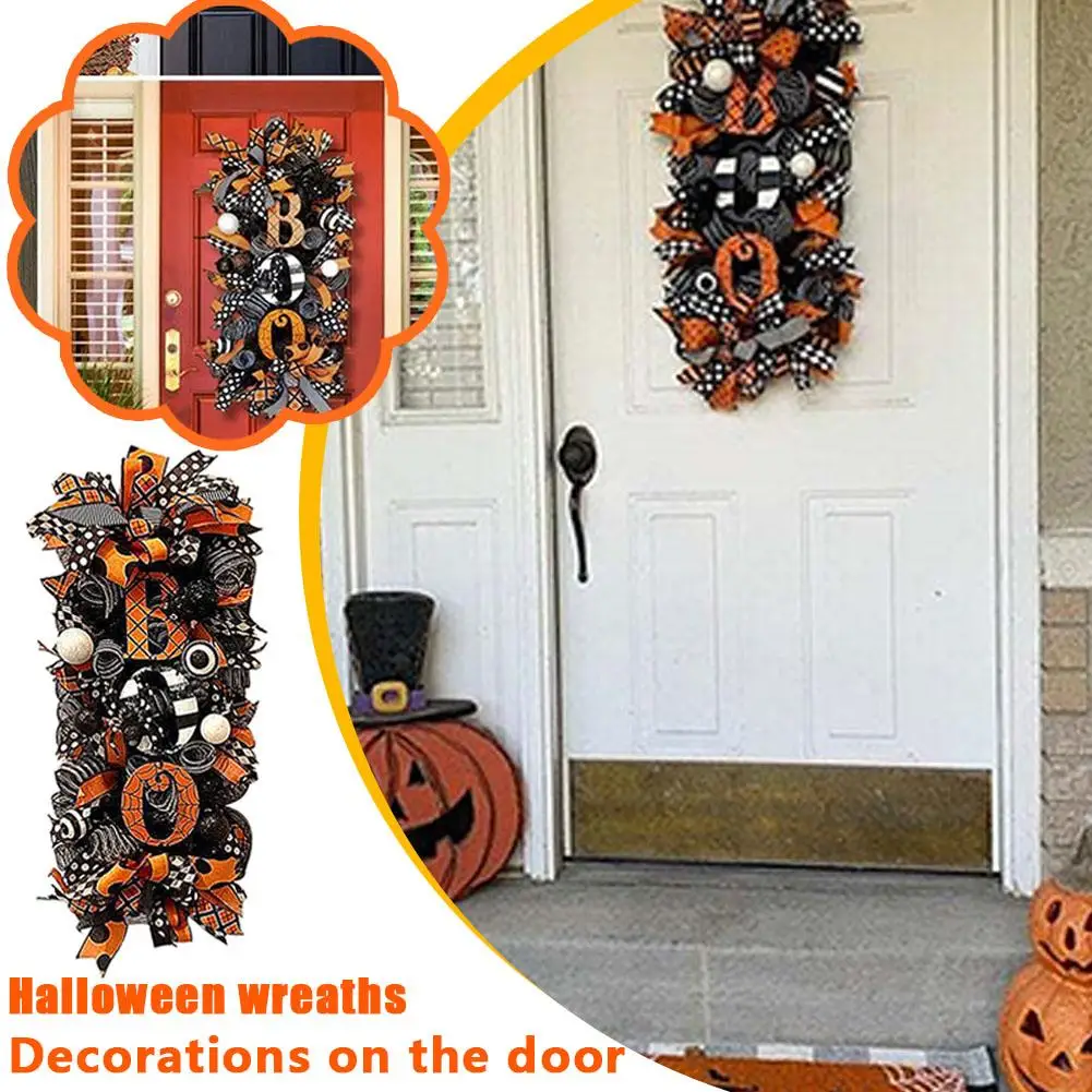 Halloween Wreath Thrilling Pumpkin Wreath Door Number Decoration Pendant Halloween Home Party Decor Supplies Courtyard X1T3