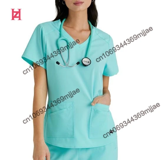 

Nurse T-shirt V-neck Pocket Women's Surgical Clothing Fashion Woman Blouses 2023 Spring Oversize T-shirts Harajuku Tshirt