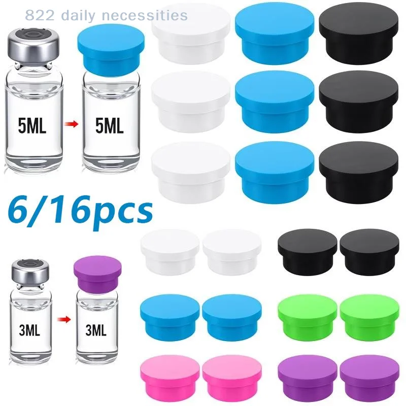 6/16pcs Peptide Vial Caps 3ml 5ml Silicone Glass Vials with Protective Lid Reusable Leak Proof for Lab Cosmetics Liquid Storage