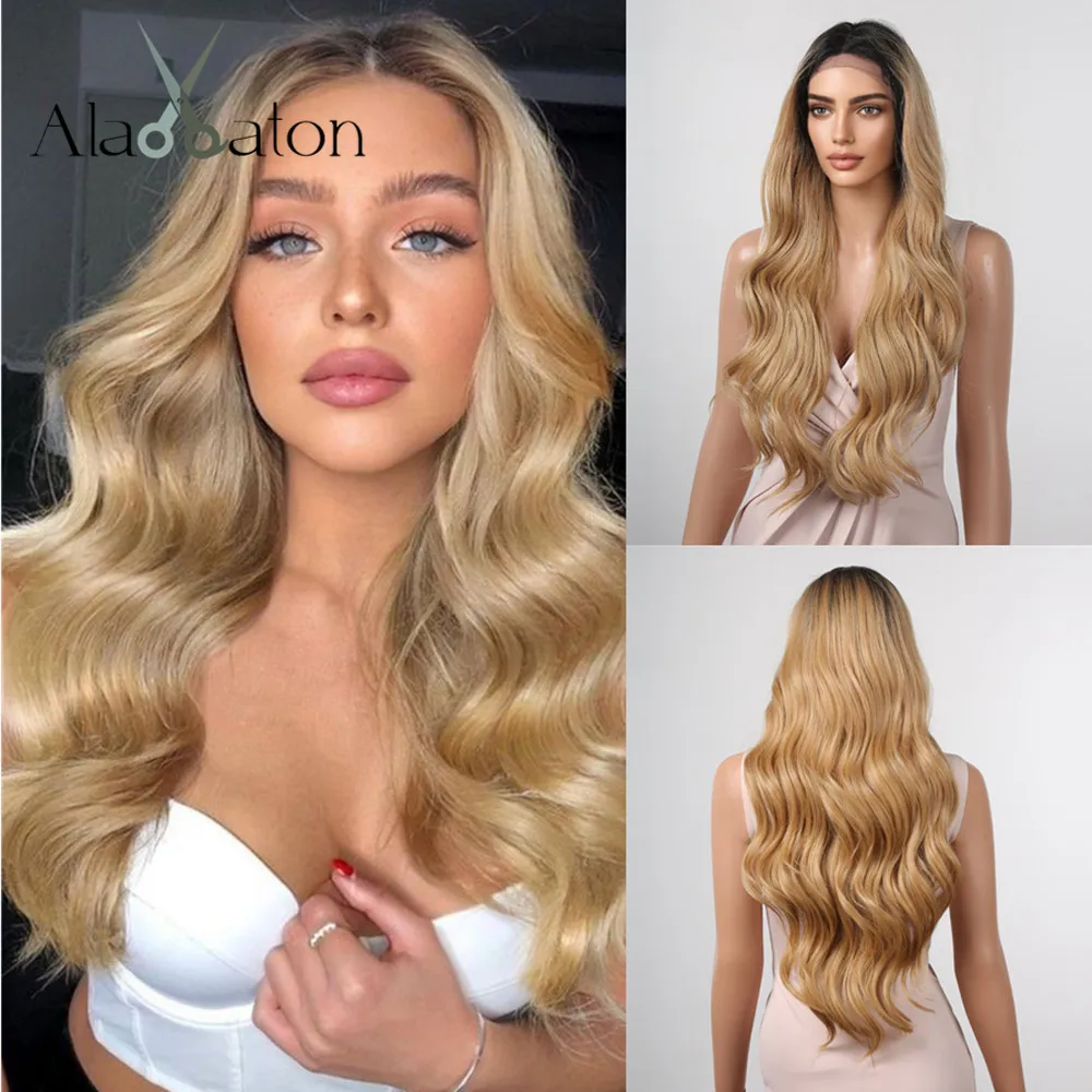 

ALAN EATON Golden Blonde Synthetic Lace Wigs 13*1 Lace Front Wigs for Women Long Natural Wavy Wig Daily Party Use Heat Resistant