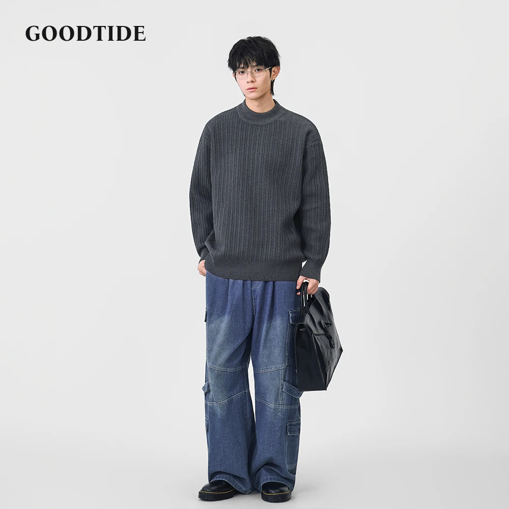 Fashion Men's Casual Mock Neck Sweater 2025 Winter New Ribbed Knitted Pullover Comfortable Soft Long Sleeve Jumper Top