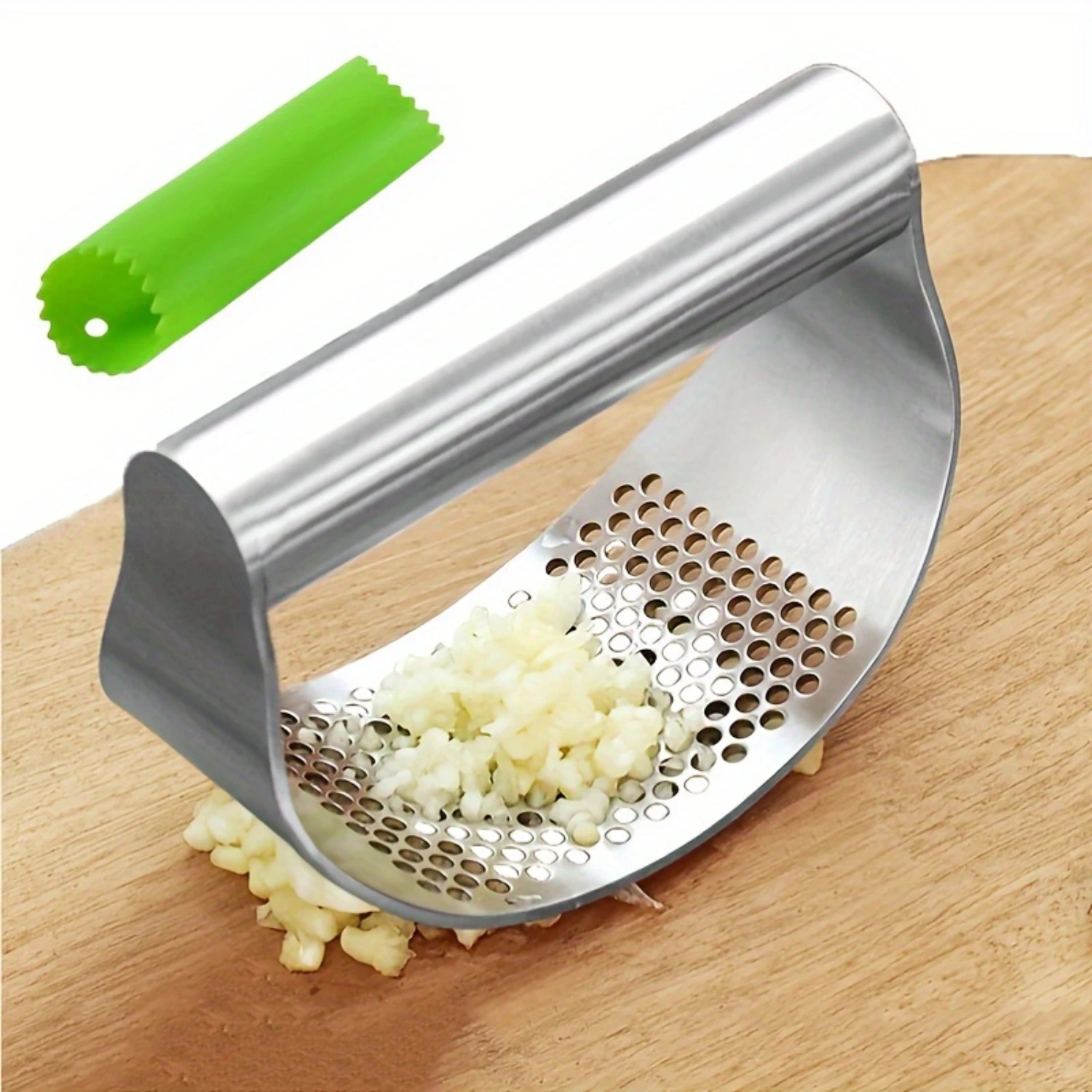 

Easy-Clean Stainless Steel Garlic Press With Silicone Handle - Multifunctional Kitchen Gadget For Crushing, Peeling & Grinding V