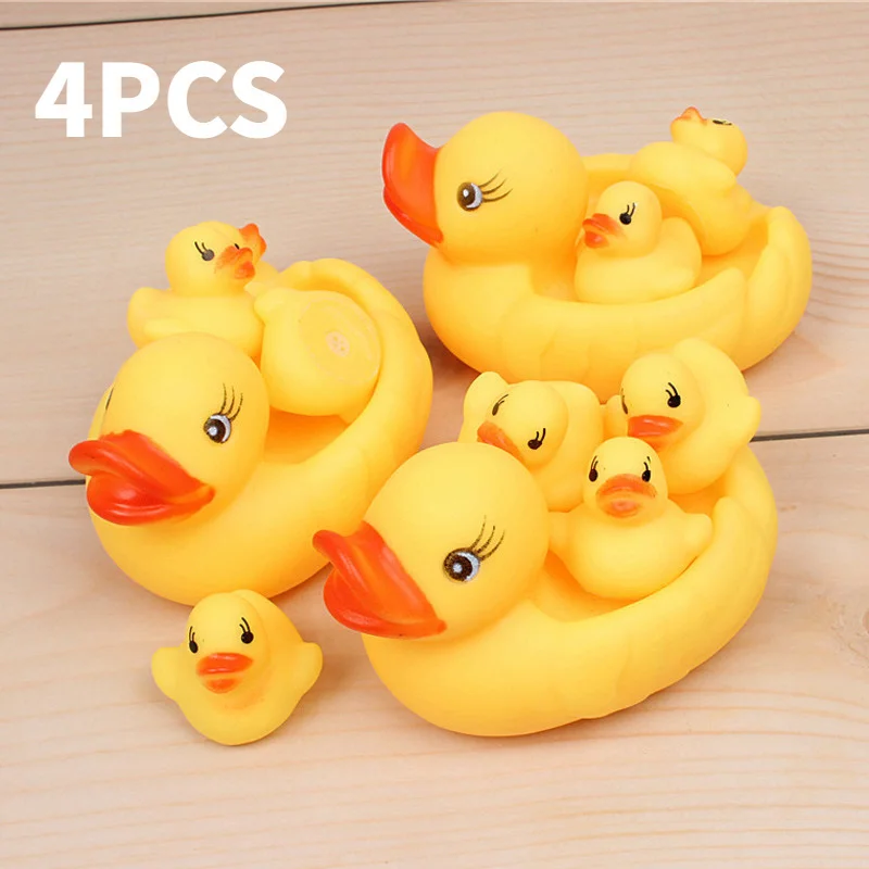 4PCS Cute Duck Baby Bath Toys Little Yellow Duck With Squeeze Sound Rattle Soft Rubber Water Toy Children Summer Bathroom Gift