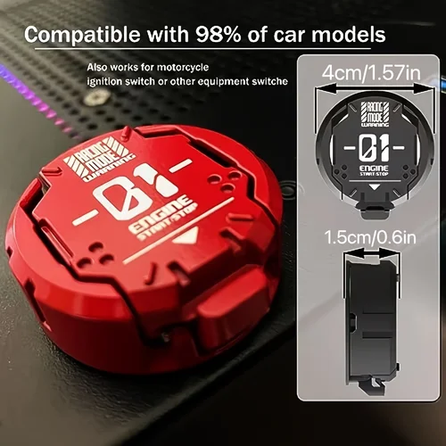 Imagen 2 del producto [Cubierta Mecha de metal rojo] Cubierta del botón de inicio Mecha de metal rojo | Calcomanía adhesiva de decoración interior y protector de motor de coche genial para automóviles