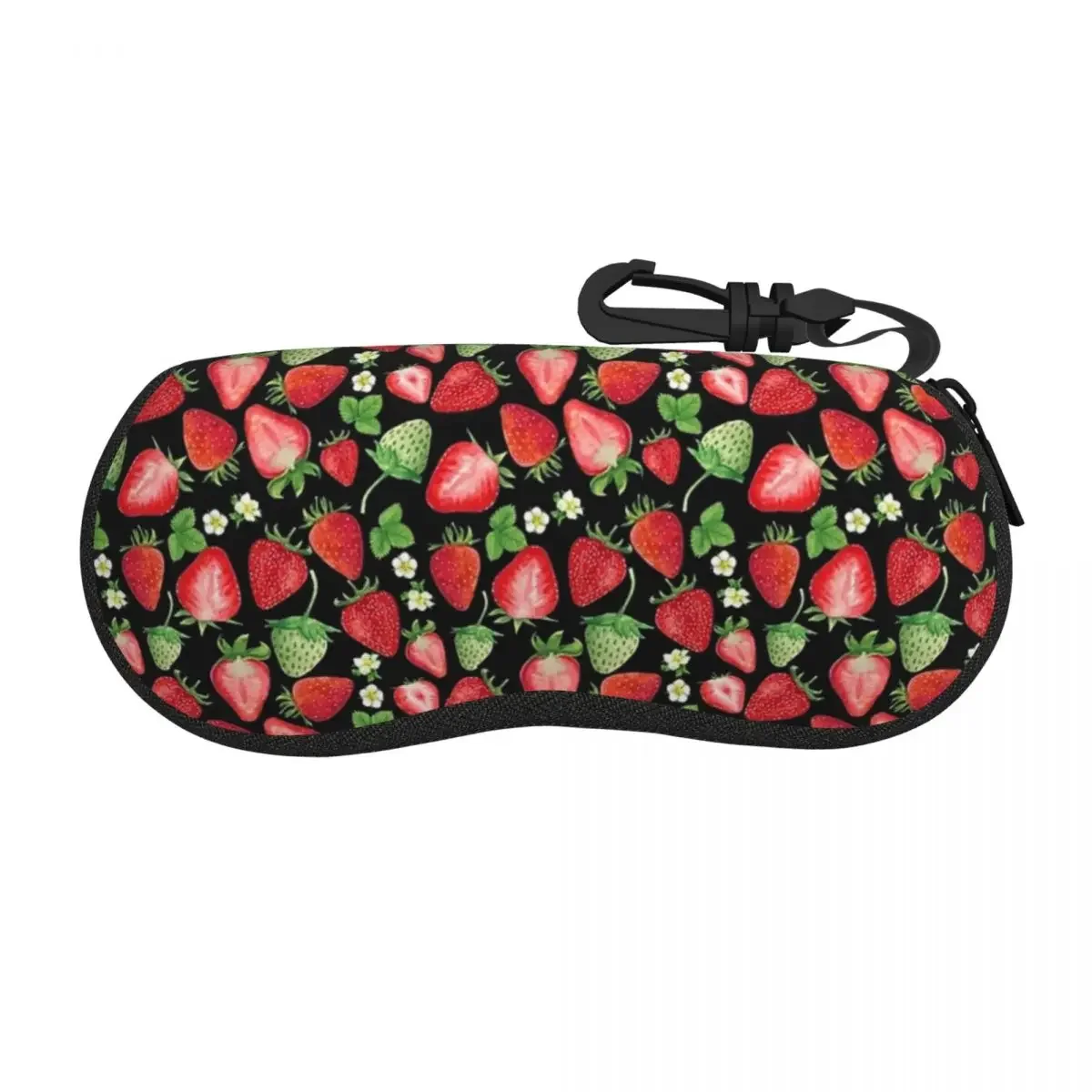 Watercolor Red And Pink Strawberries Illustration Pattern Shell Glasses Case Sunglasses Box Women Men Soft Eyeglasses Bag Pouch