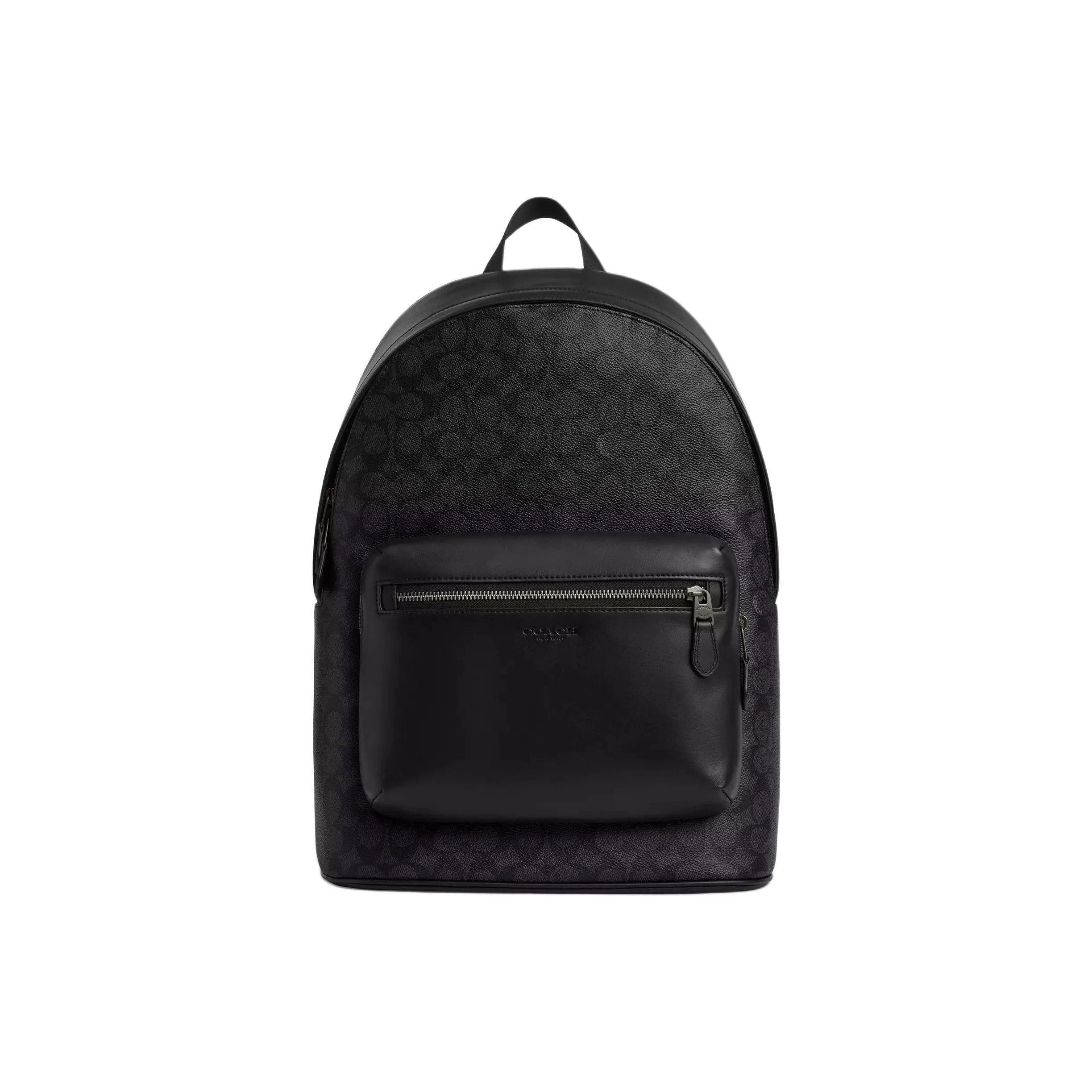 COACH West Signature Coated Canvas With Smooth Calfskin Backpack Large Unisex Charcoal CV925-QBMI5