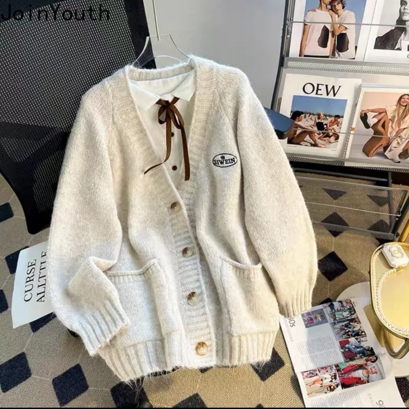 Preppy Style Knitwear Sweater Coat Women Clothing Pull Femme Fashion Korean Sueter Mujer Casual Knit Oversized Cardigan Jackets