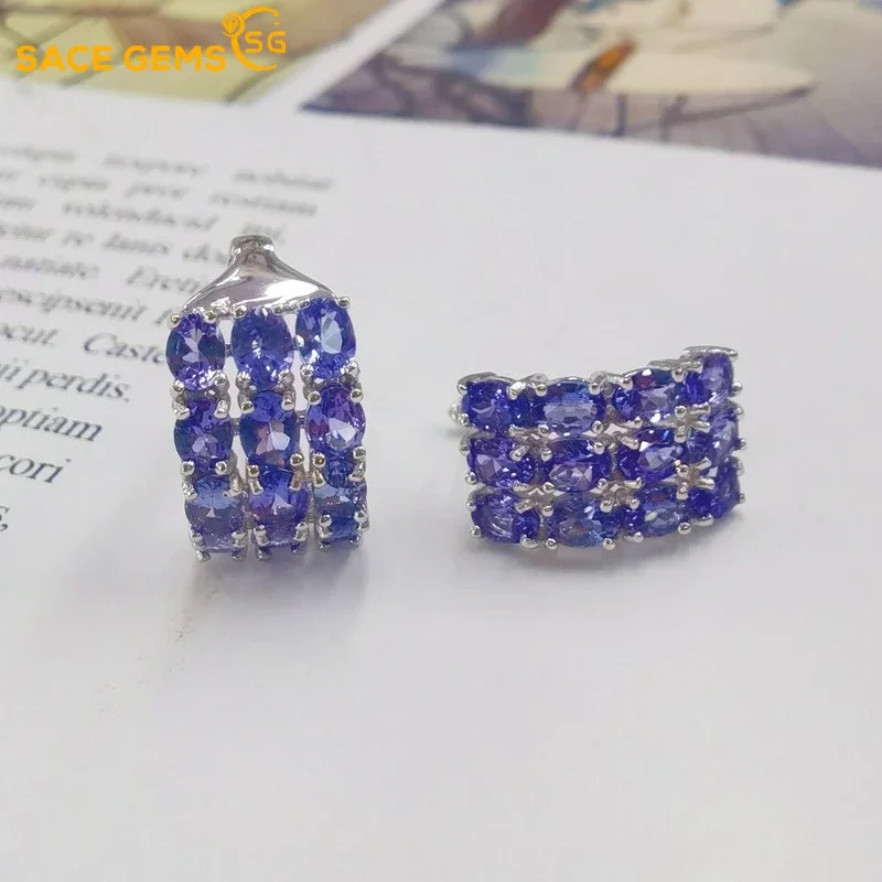 SACE GEMS Fashion Jewelry Earrings for Women 100% 925 Sterling Silver Tanzanite Ear Clip Wedding Party Fine Jewelry Holiday Gift