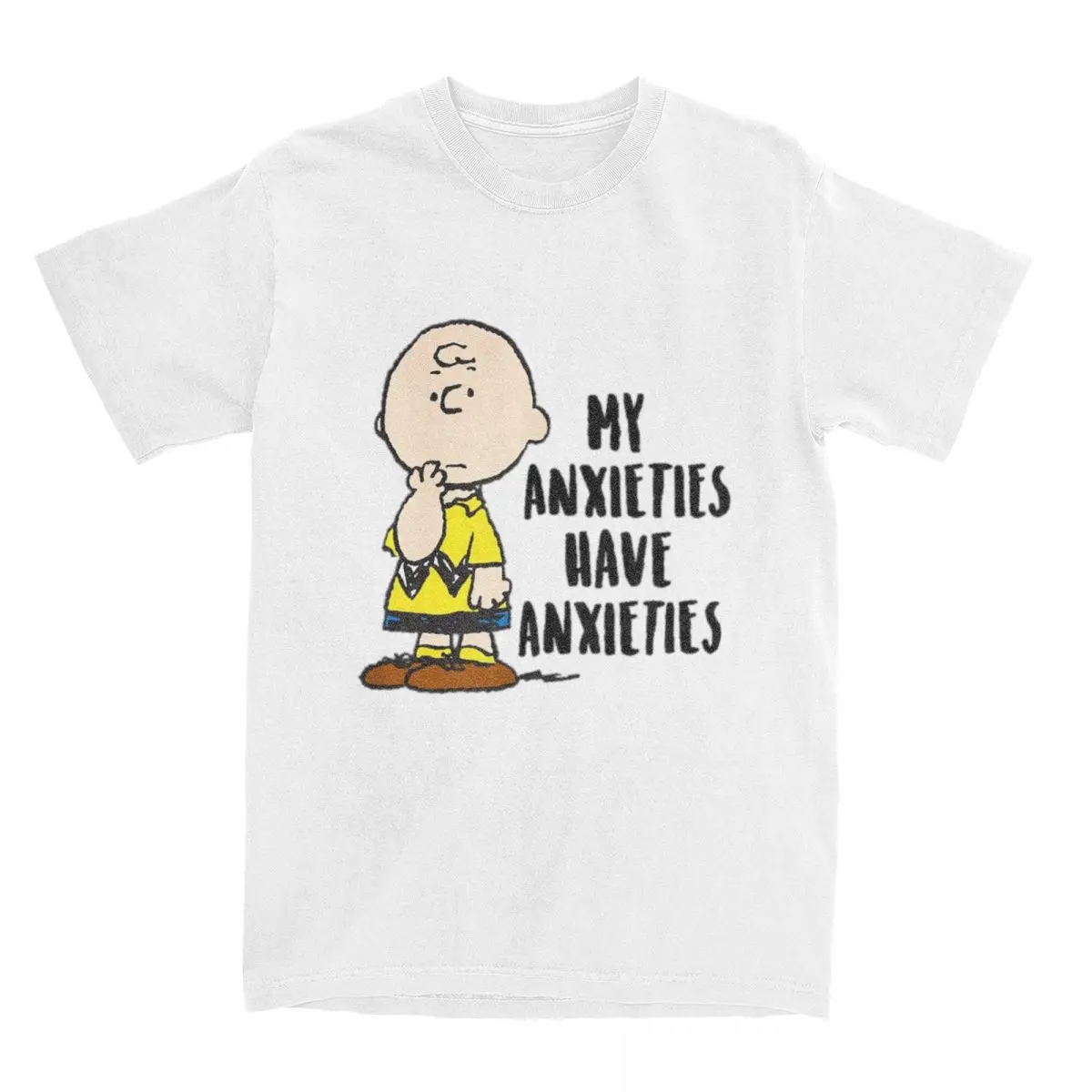 Peanuts Charlie Brown My Anxieties Have Anxieties Snoopy T Shirt Men Cotton T-Shirt Crew Neck Tee Shirt Short Sleeve Clothes