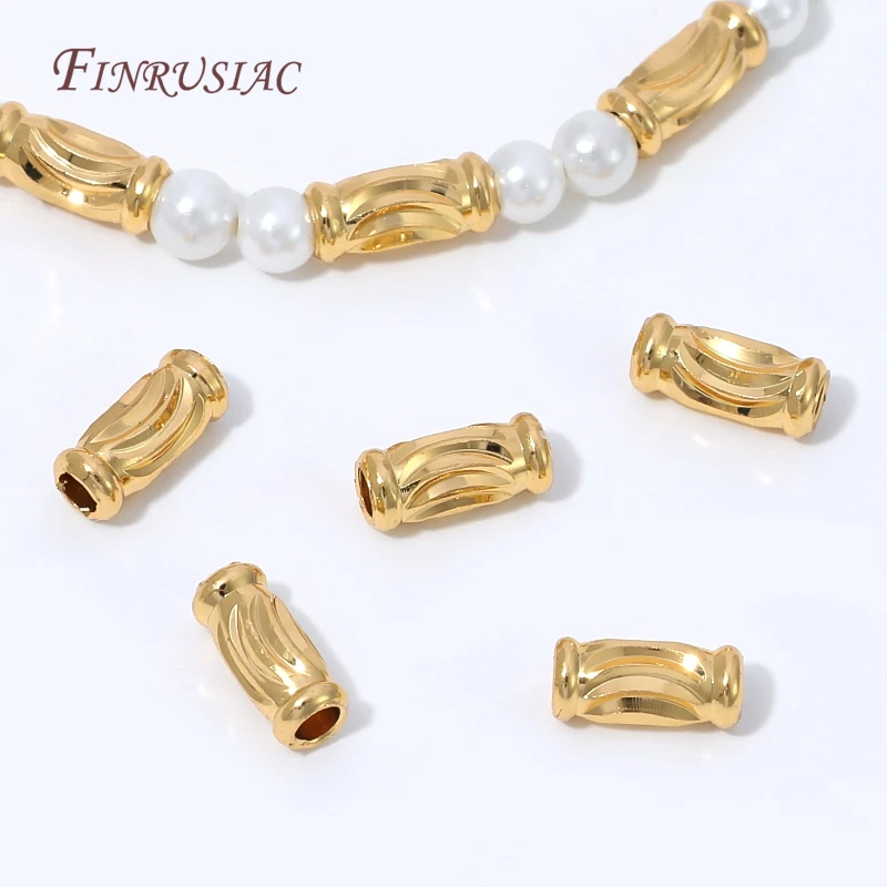 18K Gold Plated Textured Tube Spacer Beads,Metal Separator For DIY Pearl Bracelet Necklace Jewelry Making Findings Accessories