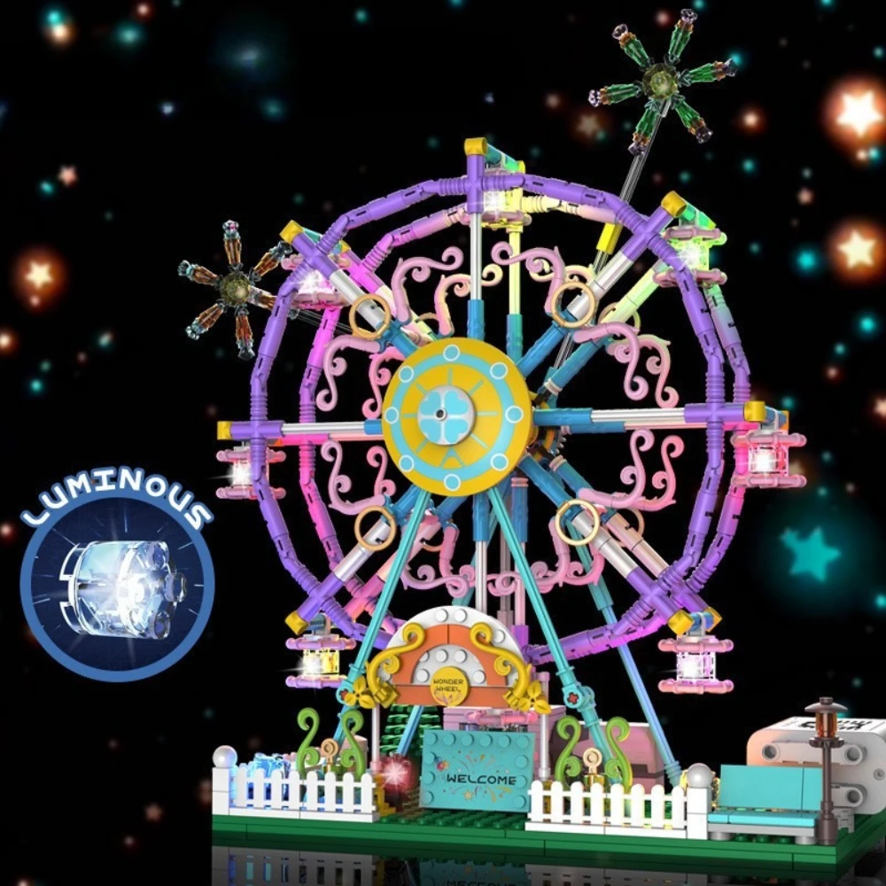 

MOC Amusement Park Rotating Ferris Wheel Building Blocks Set Motor With Light Game Idea Toy For Children Birthday Holiday Gifts