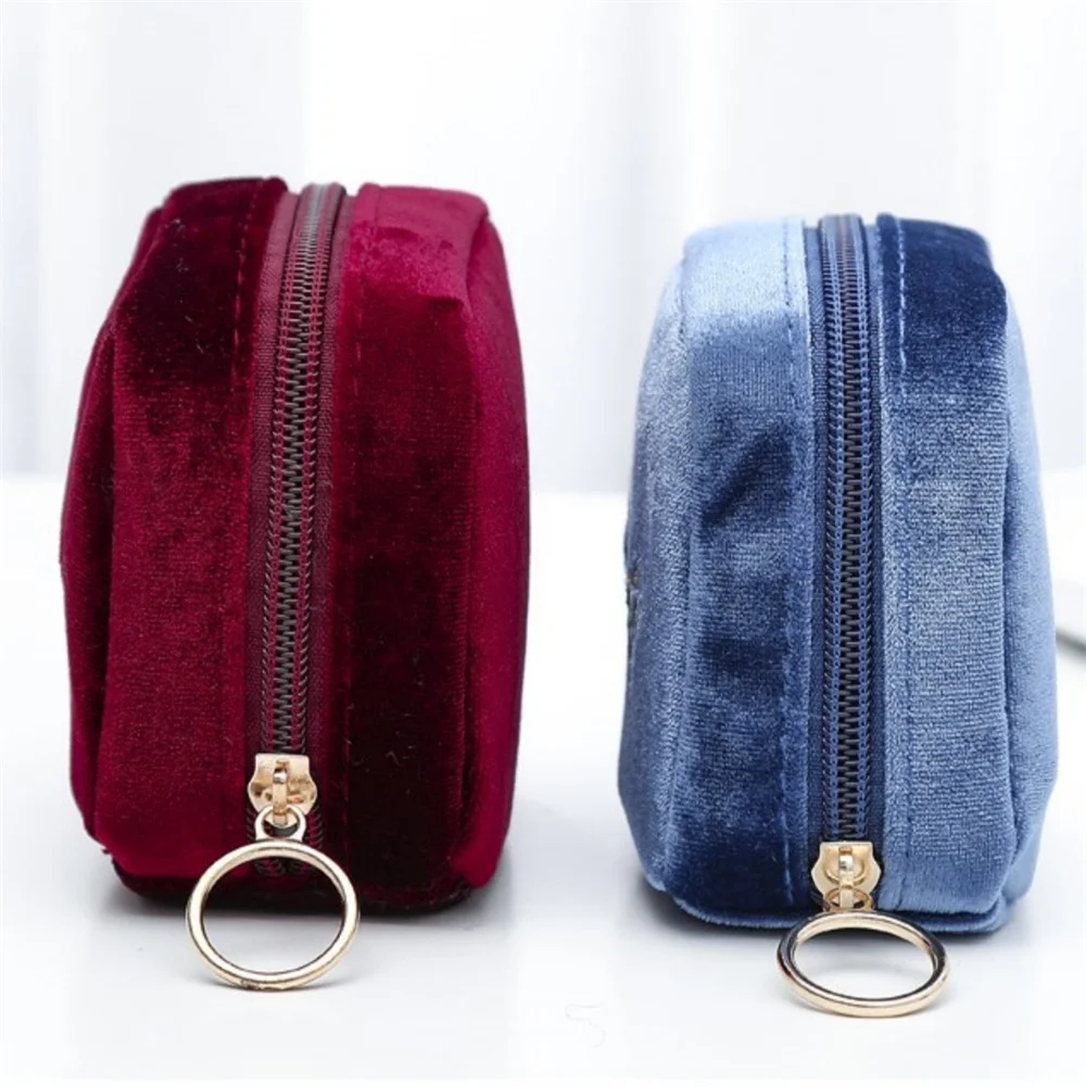 Velvet Embroidered Letter Lipstick Cosmetic Bag Women Small Earphone Sanitary Napkin Storage Organizer Case Toiletry Makeup Bags