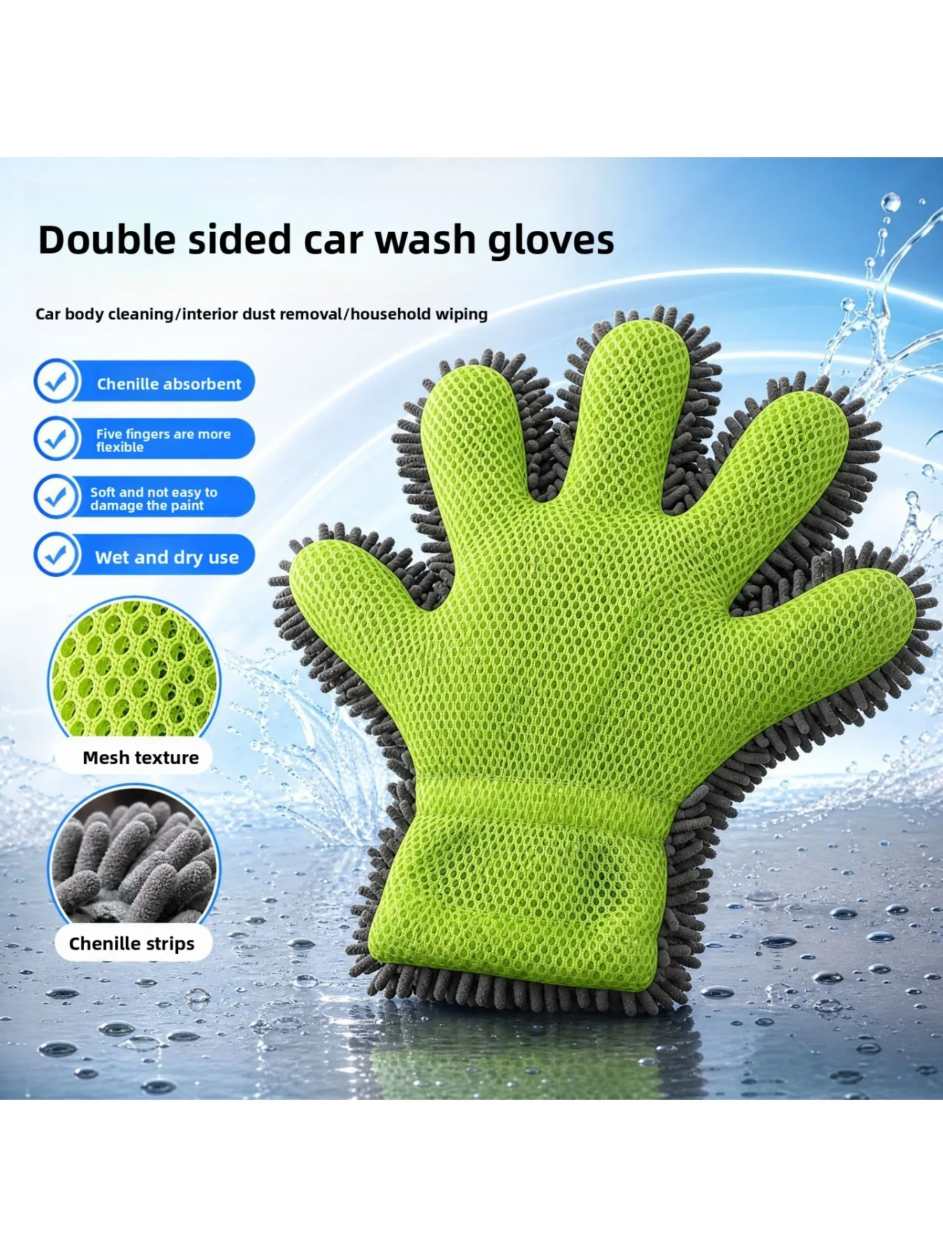 Multifunctional Thick Chenille Car Cleaning Gloves Two-tone Spliced Scratch Resistant for Car Interior Exterior Wheels Household