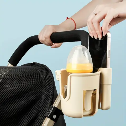 2-in-1 universele kinderwagen bekerhouder met telefoonhouder, universele fleshouder voor rolstoel kinderwagenaccessoires