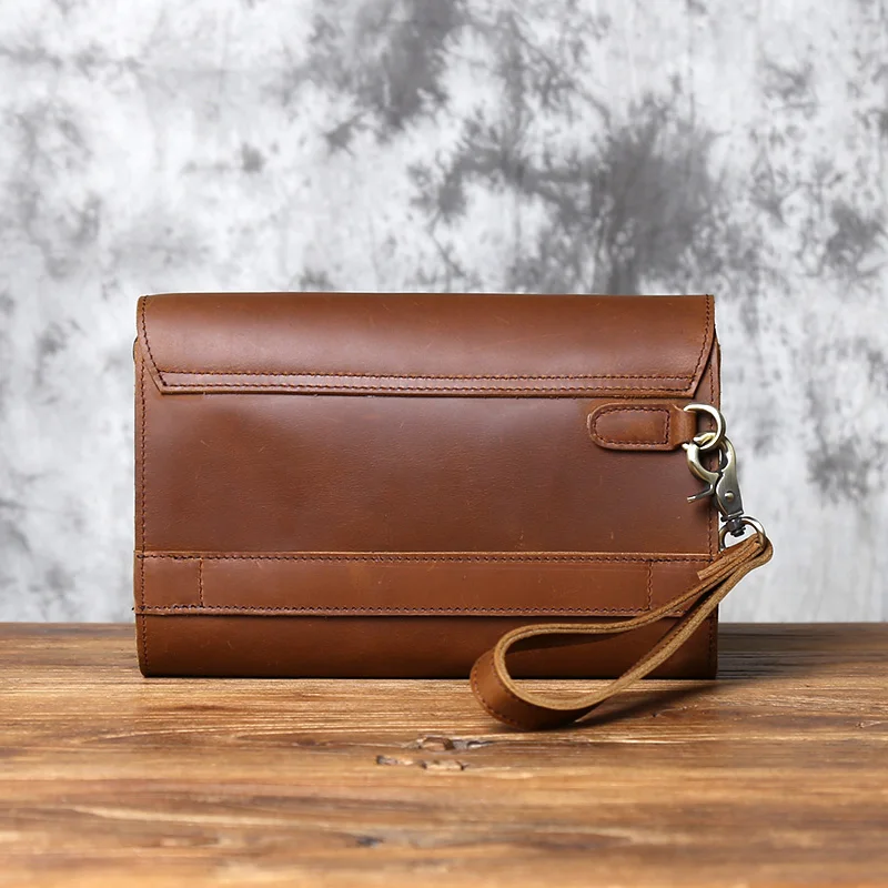 Nzpj Vintage Echt leder Herren Clutch Tasche verrückte Pferd Leder Handy tasche natürliche Top Layer Rindsleder Brieftasche für 8-Zoll-iPad – Detail 22