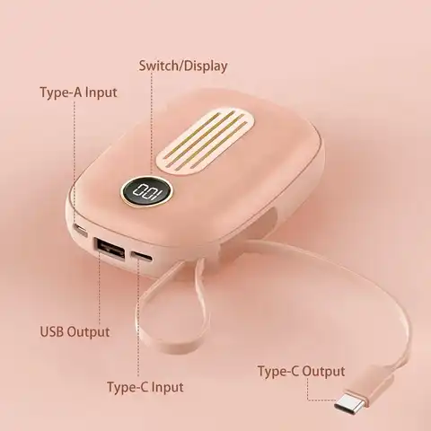 10000mah elektrisk handvärmare, mensvärmare för kvinnor, typ C powerbank, bärbar utomhus 10 best sales rosa powerbank - №8