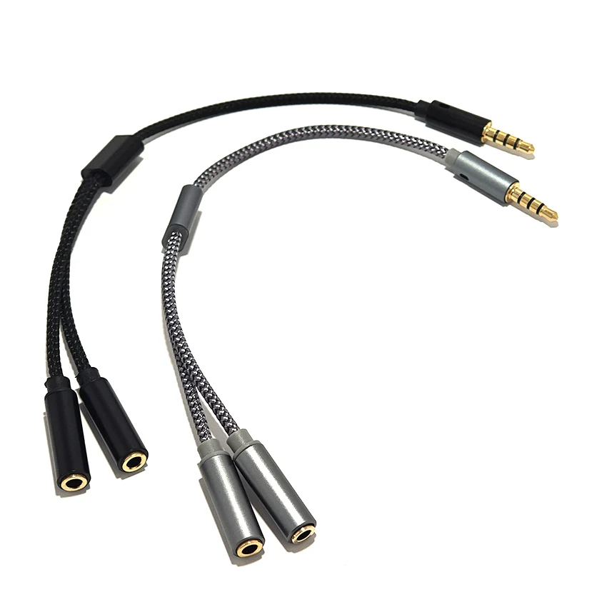 4-Pole 3.5mm Headphone Mic 2-in-1 Headset Adapter Speaker Y Splitter Cable Male to 2 Female 1/2 Audio Cable For Laptop Headphone